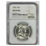 1959 Franklin Silver Half NGC MS64 FBL