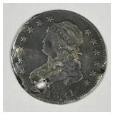 1821 Capped Bust Silver Quarter Fine F details