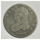 1822 Capped Bust Silver Quarter About Good AG