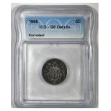 1868 Shield Nickel ICG Good G6 details