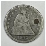 1842 Seated Liberty Silver Quarter Good details