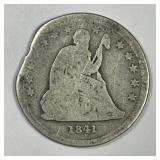 1841 Seated Liberty Silver Quarter AG details