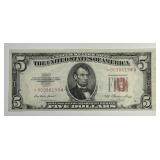 1953 $5 Red Seal US NOte * STAR* AU