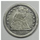 1857-S Seated Liberty Silver Quarter VF/XF details