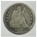1856-O Seated Liberty Silver Quarter AG details