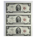 Lot of 3 1953-A $2 Red Seal US Notes AA Block CU