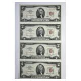Lot of 4 1963-A $2 Red Seal US Notes Consec Crisp