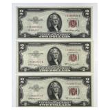 Lot of 3 1953 $2 Red Seal * STAR * US Notes XF/AU