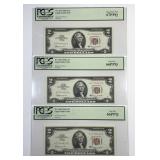 1963-A $2 Red Seal Trio AA Block PCGS 66 & 67