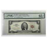 1963 $2 Red Seal US Note AA Block PMG Gem CU65 EPQ