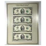 2003-A $2 FRN Uncut Sheet Of 4 Notes In Folio