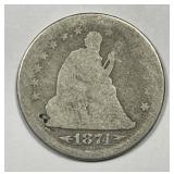 1874-S Seated Liberty Silver Quarter About Good AG