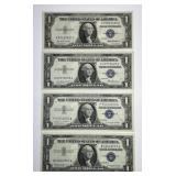 4 Different 1935 & 1957 $1 Silver Certificates CU