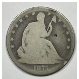 1875-CC Seated Liberty Silver Half About Good AG
