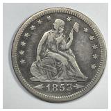 1853 Seated Liberty Silver Quarter A&R VF