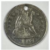 1849 Seated Liberty Silver Quarter, XF details