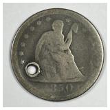 1850 Seated Liberty Silver Quarter, AG details