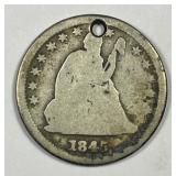 1845 Seated Liberty Silver Quarter AG details