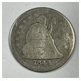 1844-O Seated Liberty Silver Quarter AG details