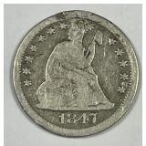 1847 Seated Liberty Silver Quarter, Good G details