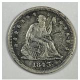 1843 Seated Liberty Silver Quarter VF details