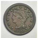 1853 Braided Hair Large Cent Very Fine VF
