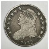 1822 Capped Bust Silver Half Good G details