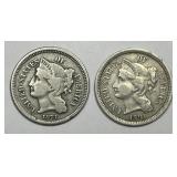 1873 & 1881 Three Cent Nickel 3cN Pair