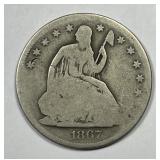 1867-S Seated Liberty Silver Half About Good AG