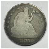 1870 Seated Liberty Silver Half AG details