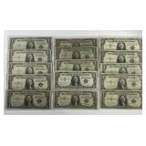Lot of 15 Circulated $1 Silver Certificate Notes