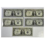 Five 1957 $1 Silver Certificate STAR Notes