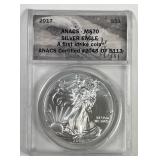 2017 Silver American Eagle ANACS MS70