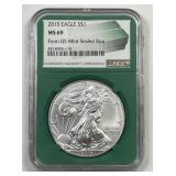 2015 Silver Eagle Green Core NGC MS69