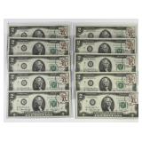 Ten 1976 $2 FRN Notes Postal Stamped 1st Day