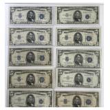 Ten Circulated No Problem $5 Silver Certificates