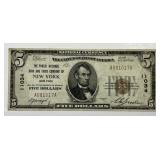 1929 $5 Public Natl Bank & Trust NY CH#11034