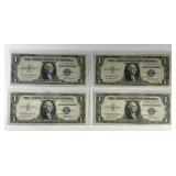 Four 1935-F $1 Silver Certificates Consecutive CU