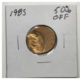 1985 Lincoln Cent Struck 50% Off Center ERROR
