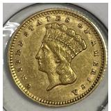 1861 Gold $1 Indian Princess Head Ty 3 Extra Fine