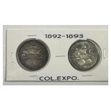 1892 & 1893 Columbian Expo Silver Half Pair
