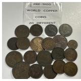 WORLD: Lot of 20 Pre-1900 Foreign Copper Coins