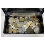 WORLD: Plastic Box of 200+ Foreign Coins