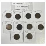 CANADA: Ten Different Canadian Large Cents XF