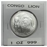 CONGO: 2016 Silver 5000 Francs Lion 1-oz .999