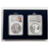 2021 Silver Eagle Type 1 & 2 Pair Both NGC MS70