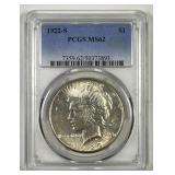 1922-S Peace Silver $1 PCGS MS62