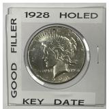 1928 Peace Silver $1 VG details holed