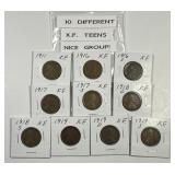 Ten Different Lincoln Cents From The Teens XF