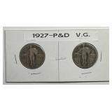 1927 P & D Standing Liberty Quarter Pair VG